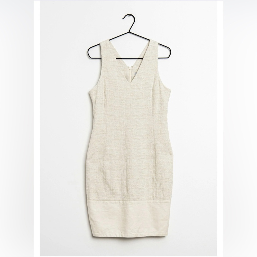 NWT DKNY textured linen cotton blend sleeveless dress, cream beige, size 0